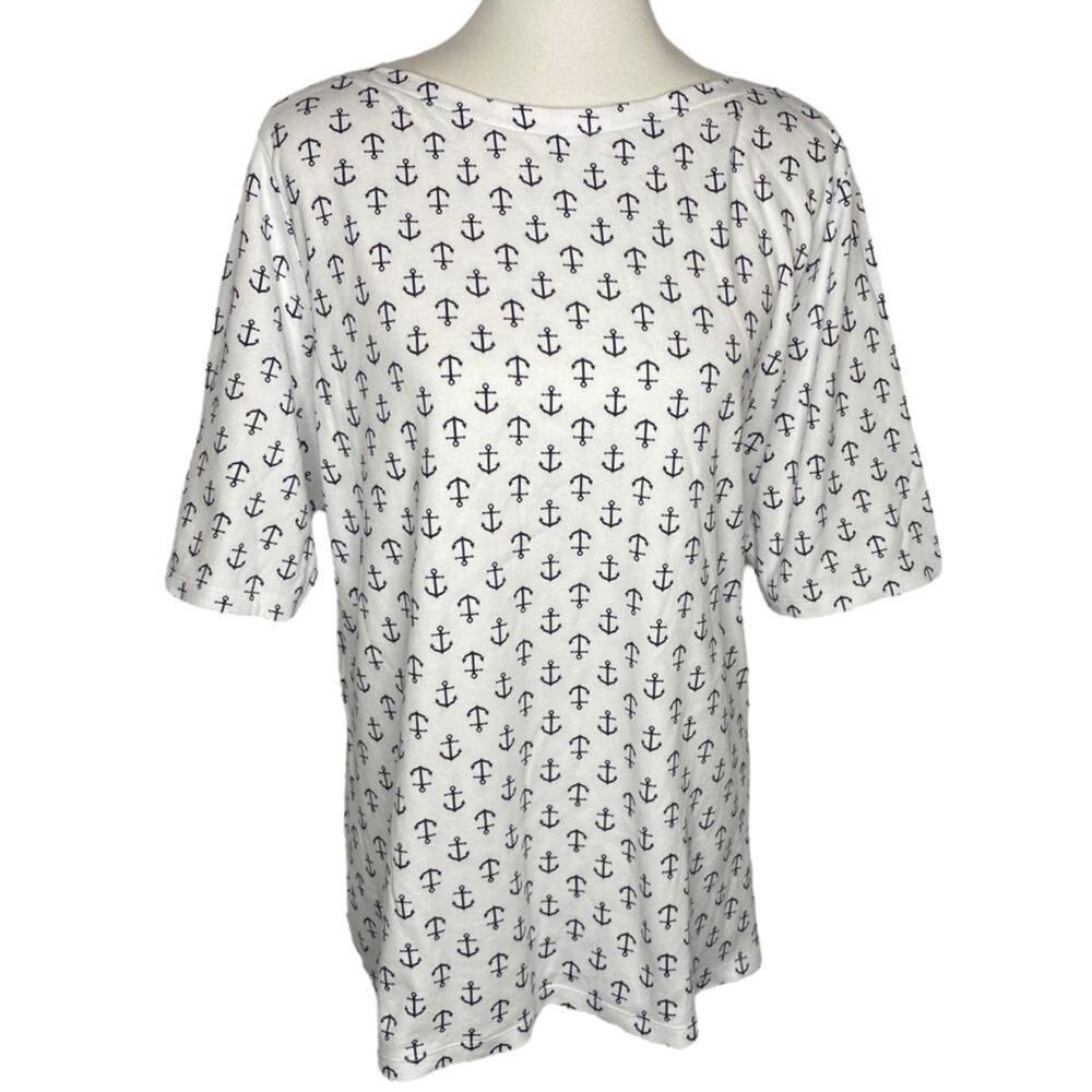 Charter Club Pima Cotton T-Shirt White Anchor Print Nautical Top Sz 3X Coastal